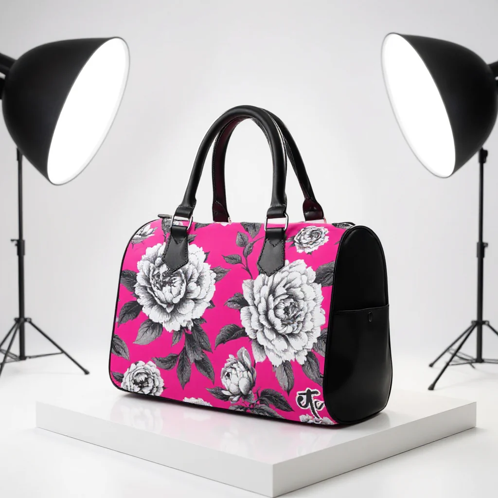 ETC Hot Pink Floral monochrome Barrel Handbag